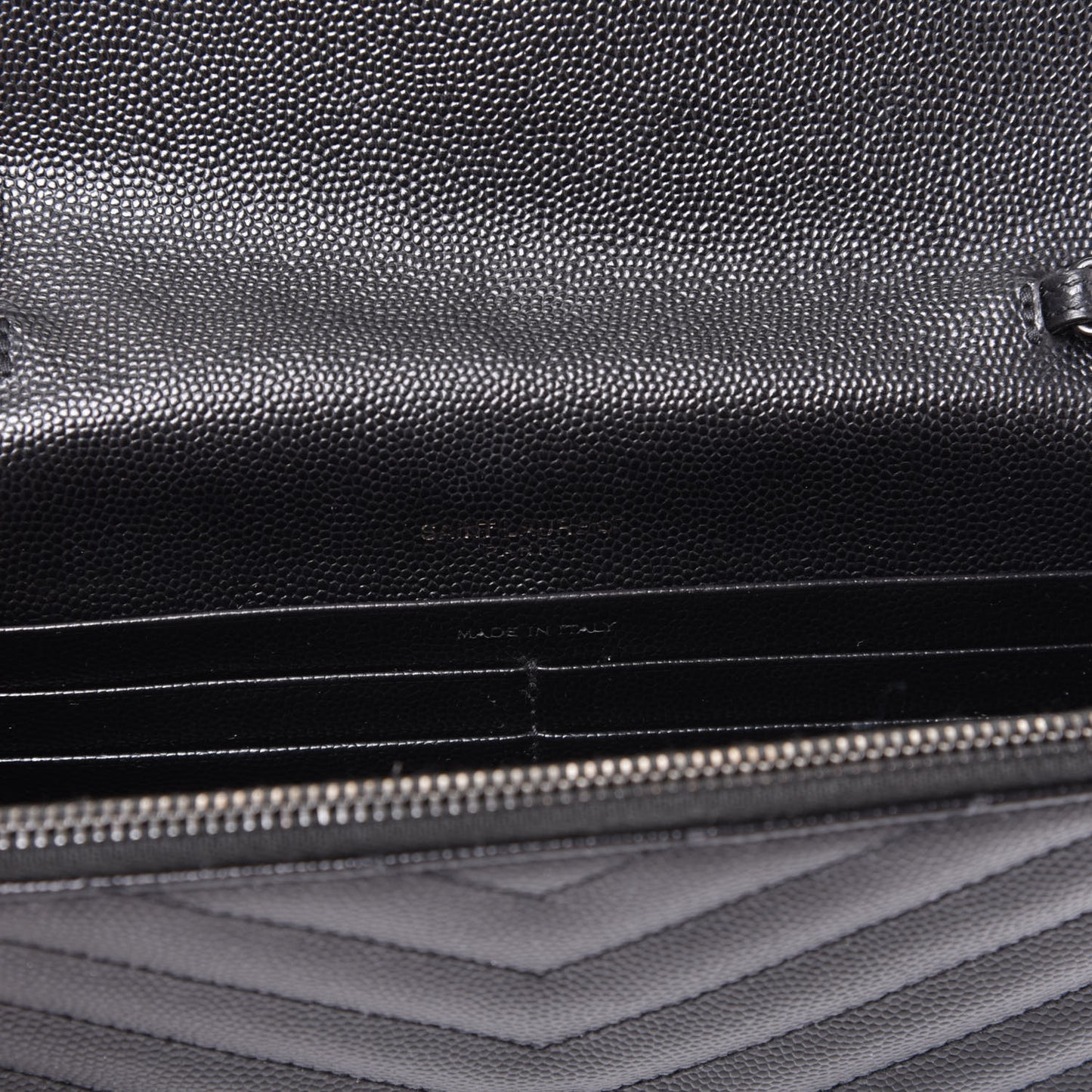 Grain De Poudre Matelasse Chevron Monogram Envelope Chain Wallet Black
