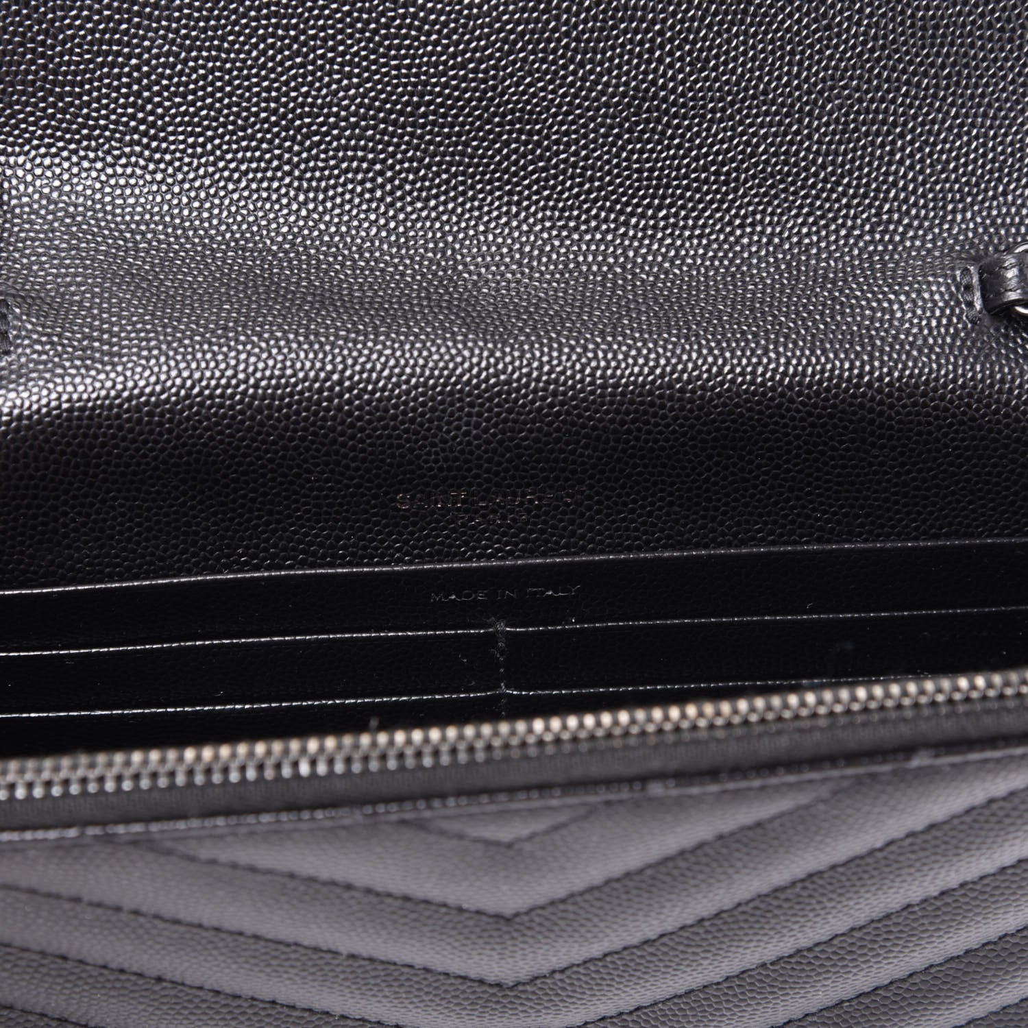 Saint Laurent Grain De Poudre Matelasse Chevron Monogram Envelope Chain Wallet Black 7 of 8