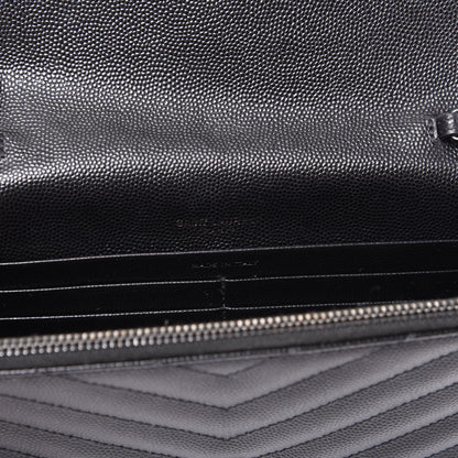 Saint Laurent Grain De Poudre Matelasse Chevron Monogram Envelope Chain Wallet Black 7 of 8