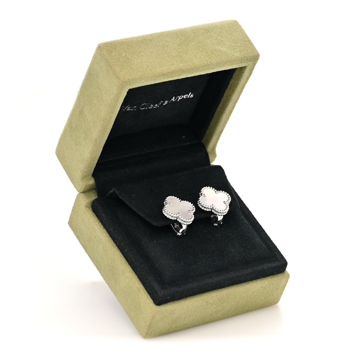 18K White Gold Mother of Pearl Vintage Alhambra Earrings