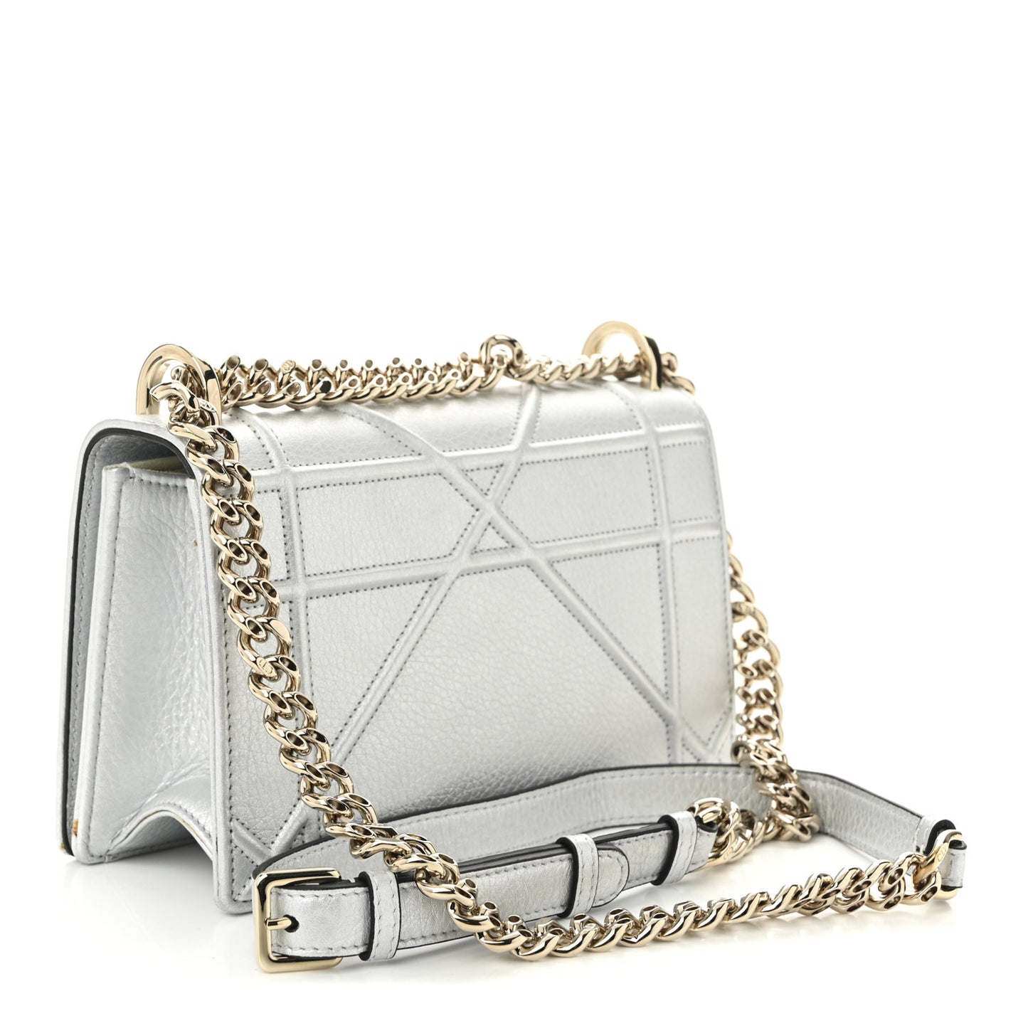 Metallic Calfskin Small Diorama Flap Bag Silver