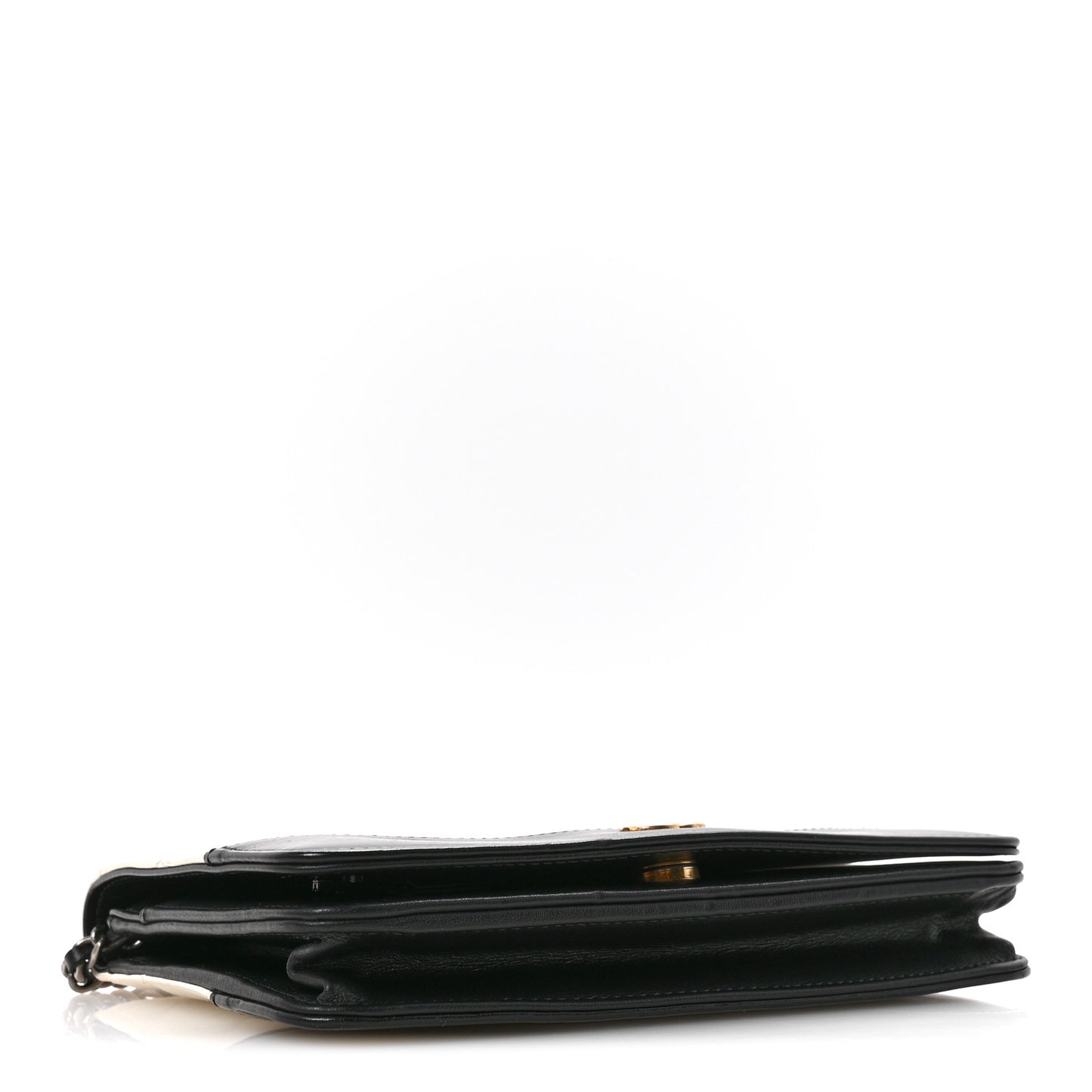 Aged Calfskin Quilted Gabrielle Wallet On Chain WOC White Black