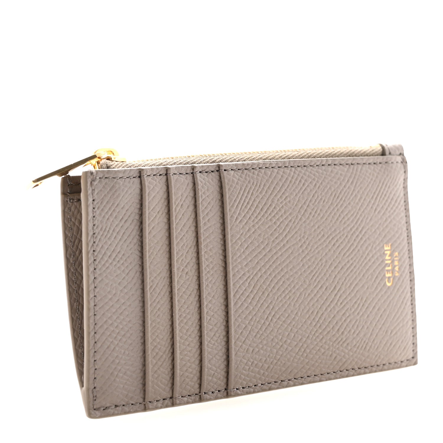 Celine Grained Calfskin Zipped Card Holder Pebble 3 of 7