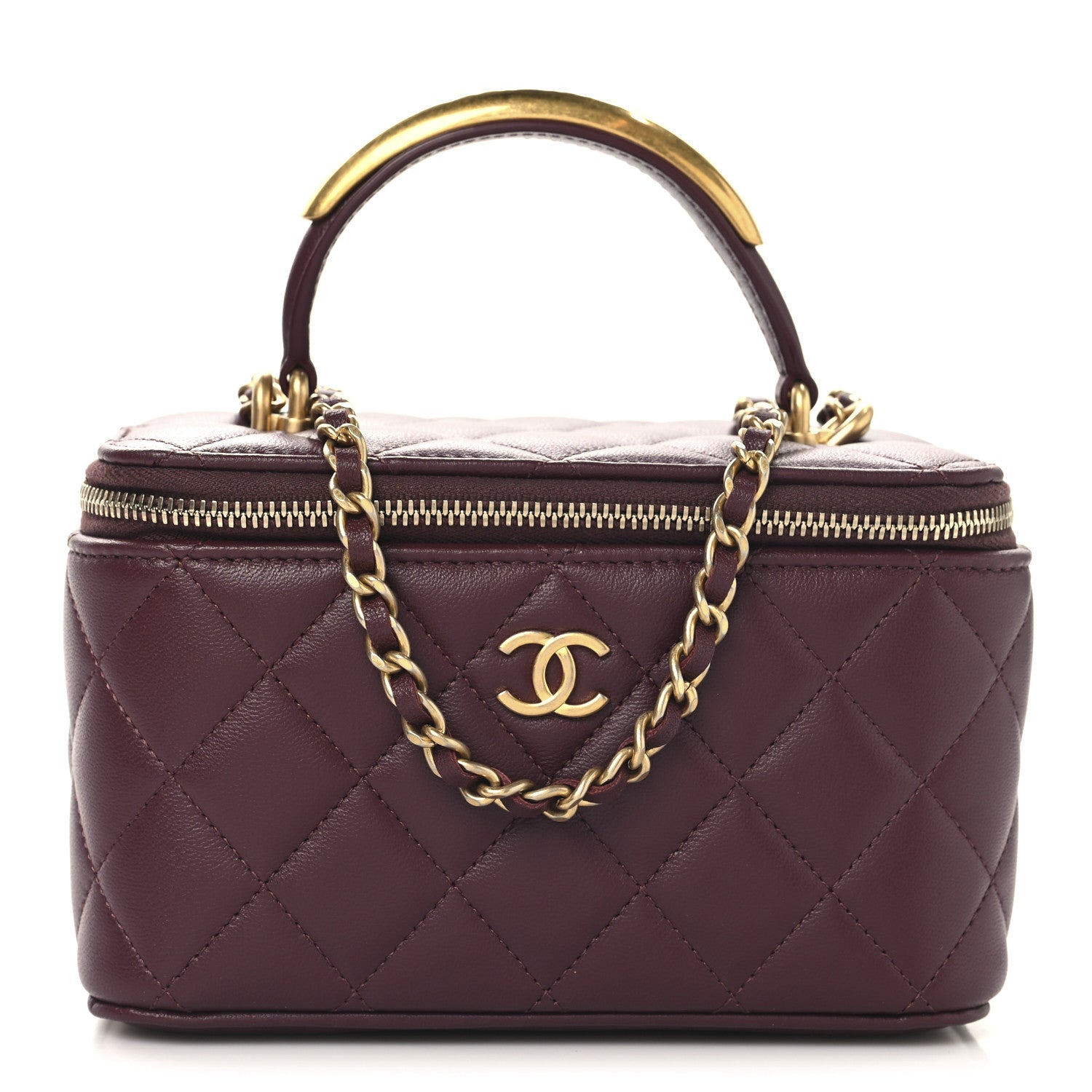 Chanel Lambskin Quilted Metal Small Top Handle Vanity Case With Chain Burgundy 1 of 12