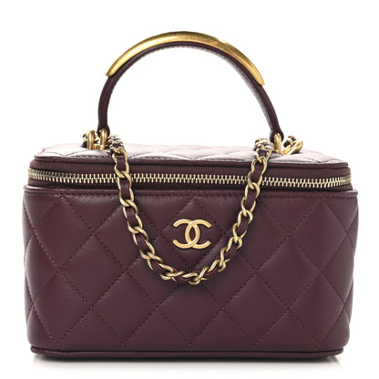 Chanel Lambskin Quilted Metal Small Top Handle Vanity Case With Chain Burgundy 1 of 12