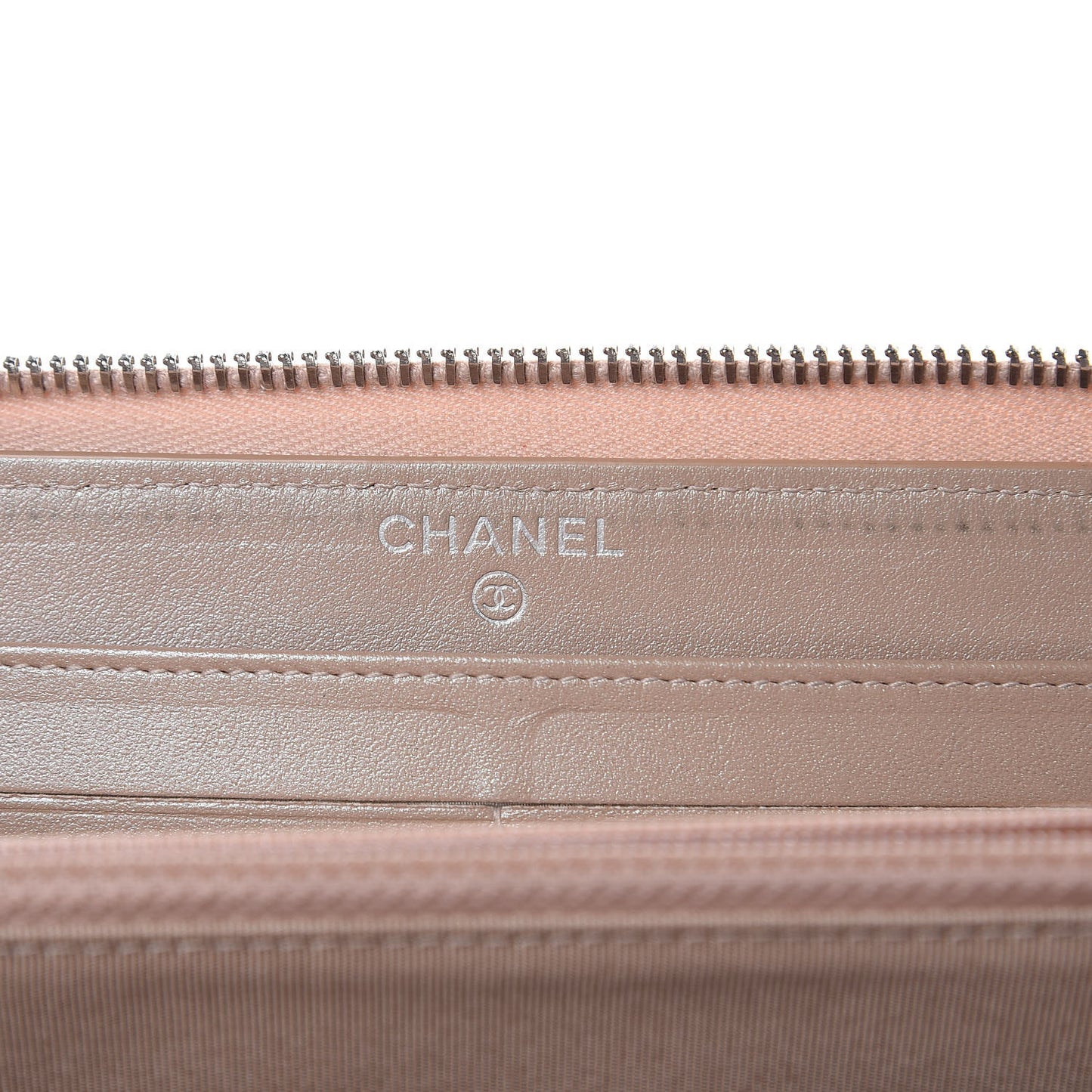 Metallic Caviar Chevron Quilted Zip Around Wallet Light Gold