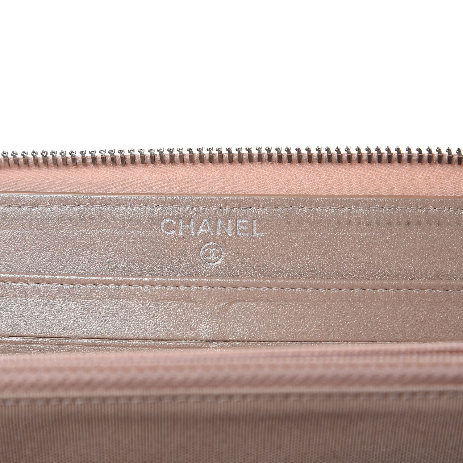 Chanel Metallic Caviar Chevron Quilted Zip Around Wallet Light Gold 6 of 12
