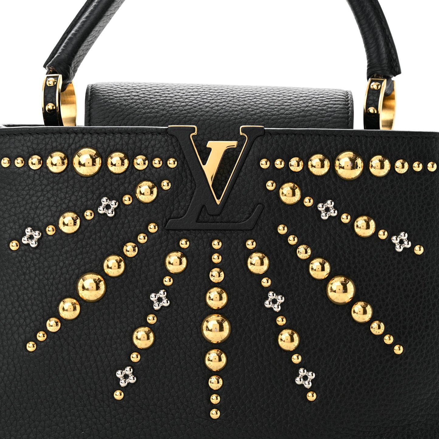 LOUIS VUITTON Taurillon Studded Sol Capucines PM Black