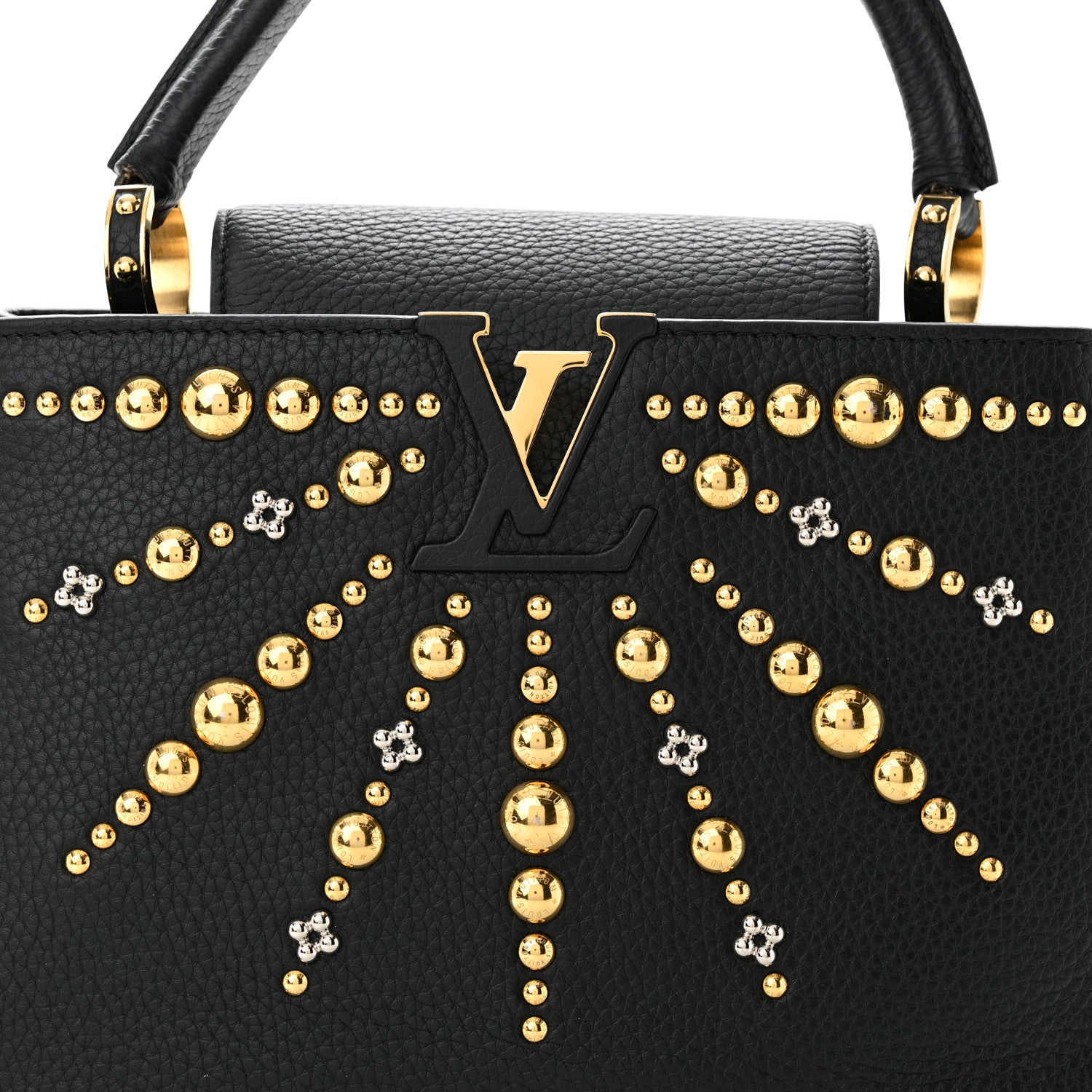 Louis Vuitton LOUIS VUITTON Taurillon Studded Sol Capucines PM Black 7 of 12