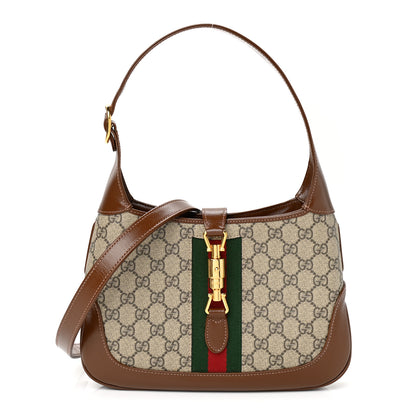 Gucci GG Supreme Monogram Azalea Calfskin Web Small Jackie 1961 Hobo Beige Ebony Brown Sugar 1 of 11