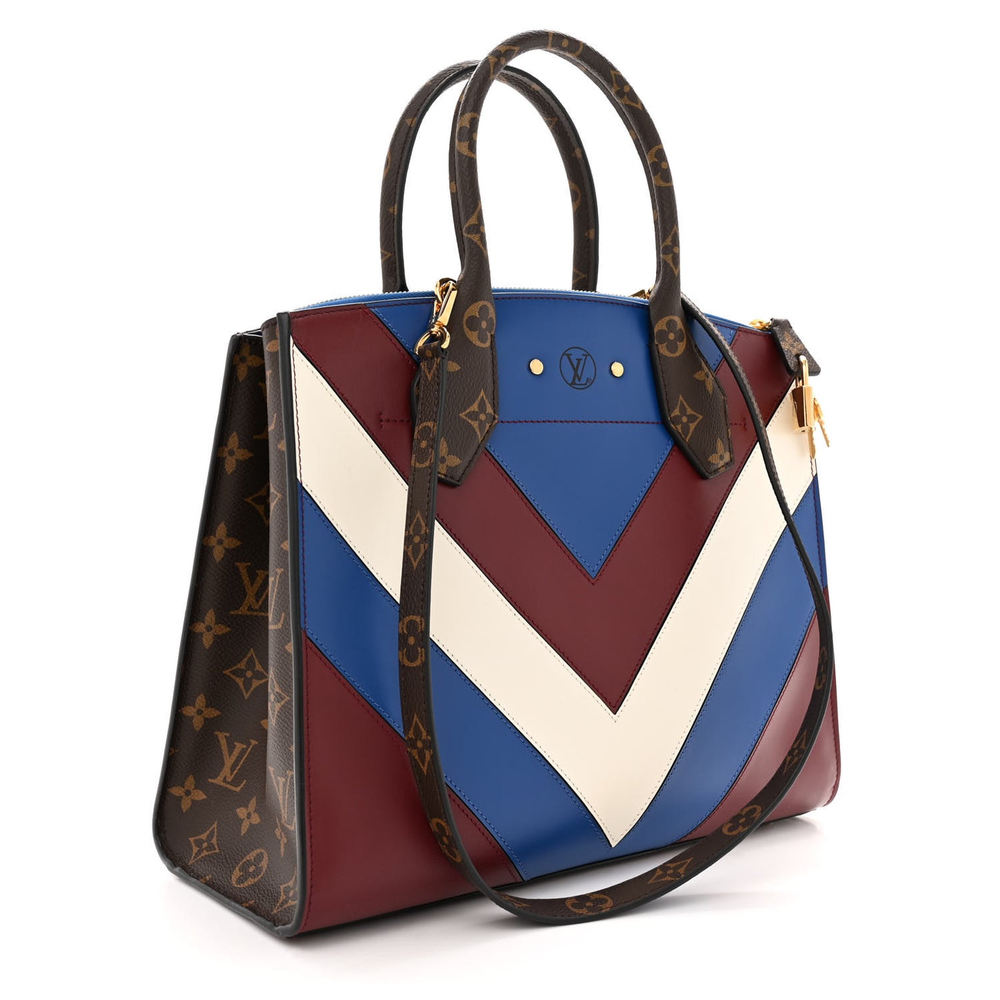 Calfskin Monogram City Steamer MM Blue Burgundy White