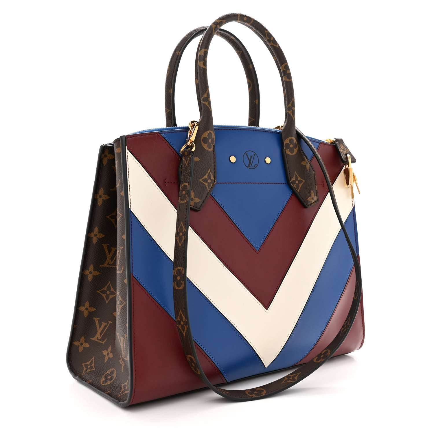 Louis Vuitton Calfskin Monogram City Steamer MM Blue Burgundy White 3 of 11