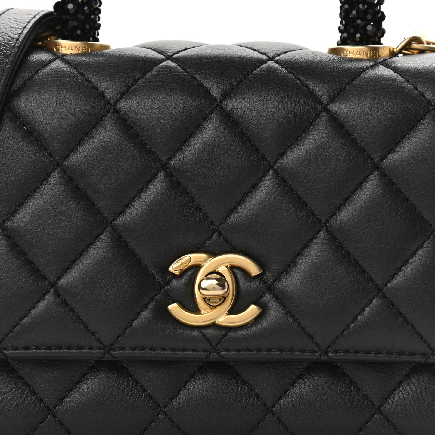 Calfskin Crystal Quilted Mini Coco Handle Flap Black Black