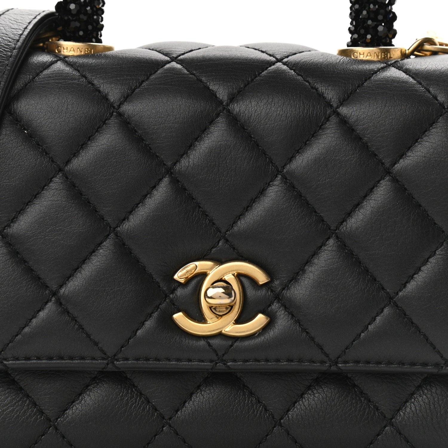 Chanel Calfskin Crystal Quilted Mini Coco Handle Flap Black Black 8 of 10