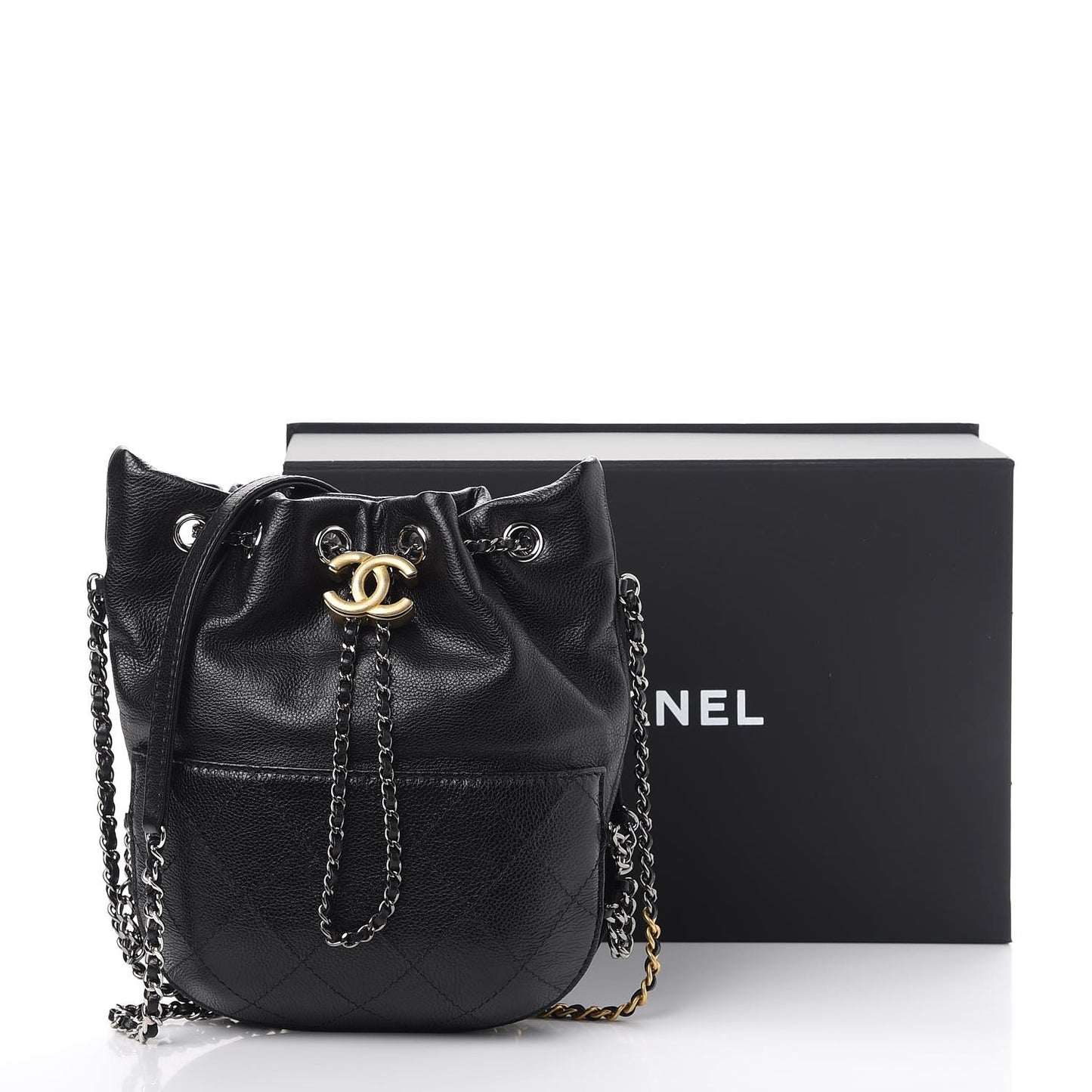 Calfskin Quilted Small Gabrielle Bucket Black
