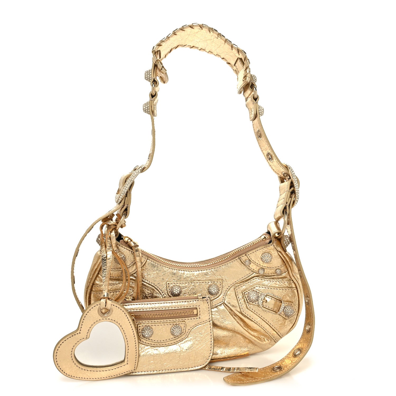 Balenciaga Metallic Agneau Arena Crystal Le Cagole Shoulder Bag XS Light Gold 1 of 12