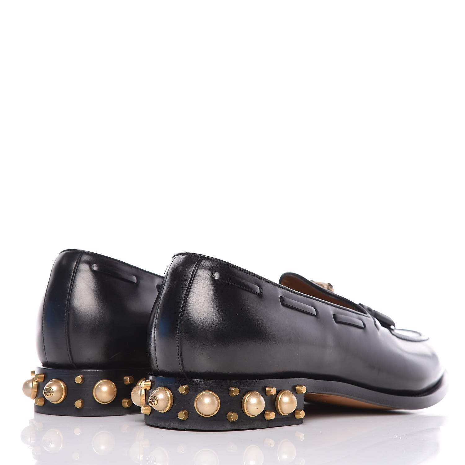 Gucci Calfskin Pearl Embellished Tasseled Mens Sagan Loafers 10 Black 4 of 13