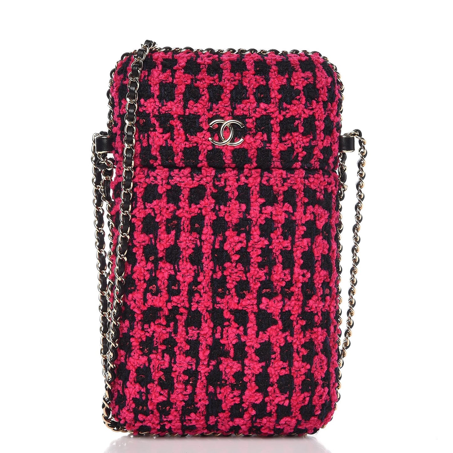 Tweed Chain Around Phone Holder Pink