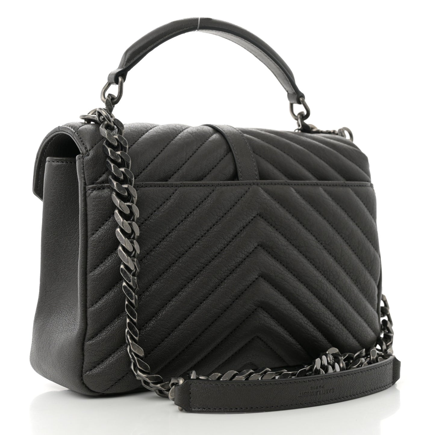 Sheepskin Matelasse Chevron Monogram Medium College Bag Asphalt