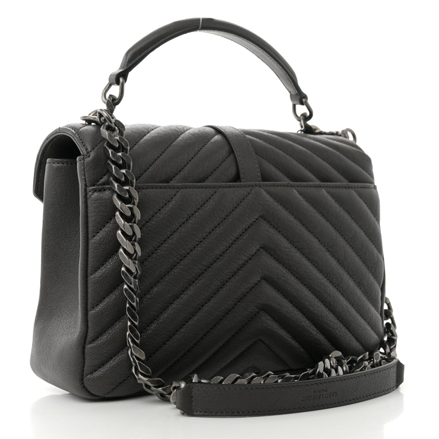 Saint Laurent Sheepskin Matelasse Chevron Monogram Medium College Bag Asphalt 3 of 10
