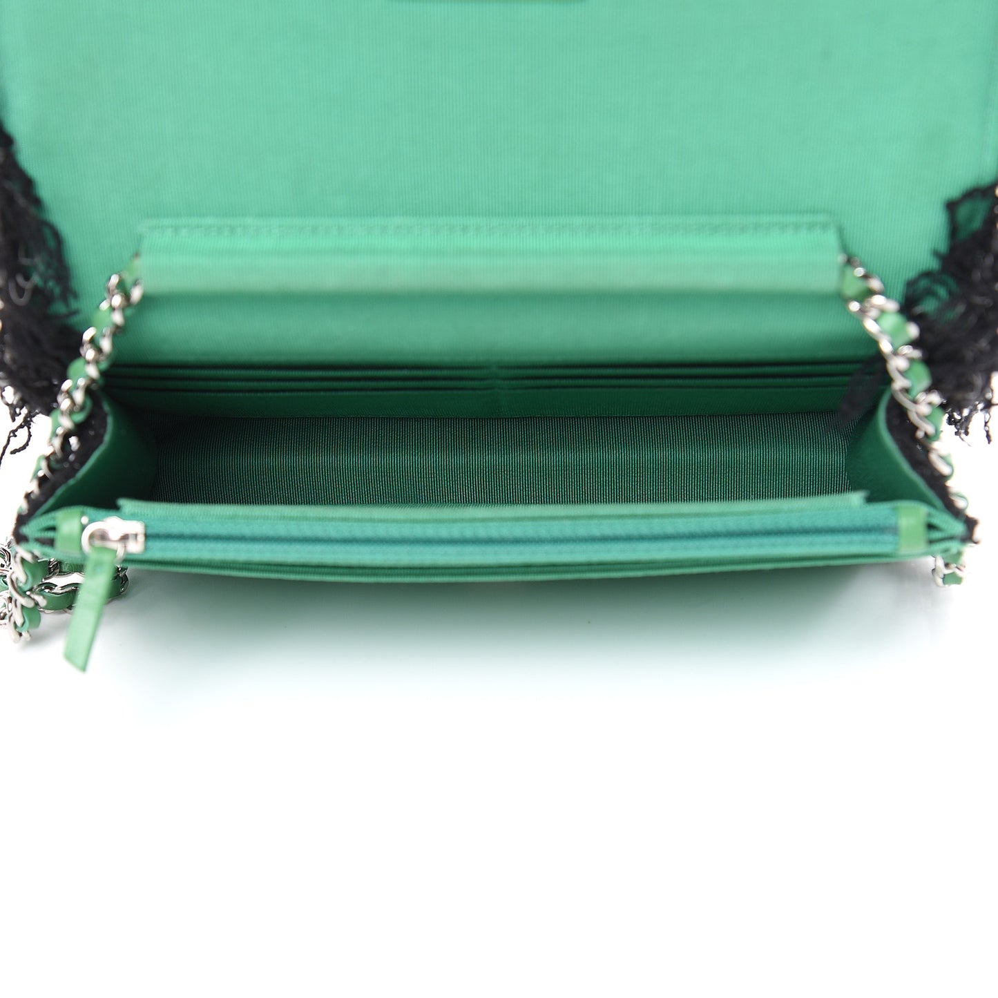 Tweed Fringe Wallet On Chain WOC Black Green