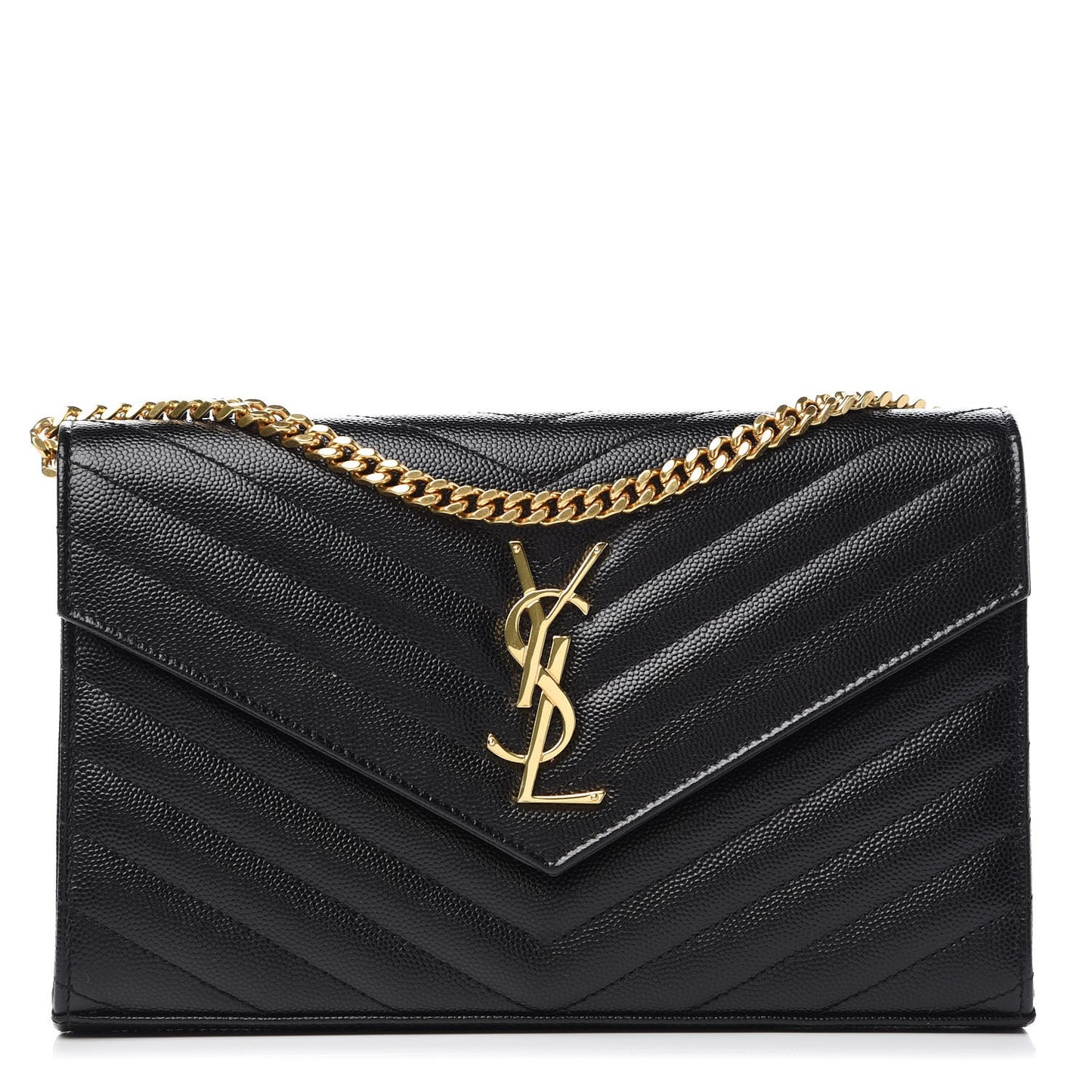 Grain De Poudre Matelasse Chevron Monogram Chain Wallet Black