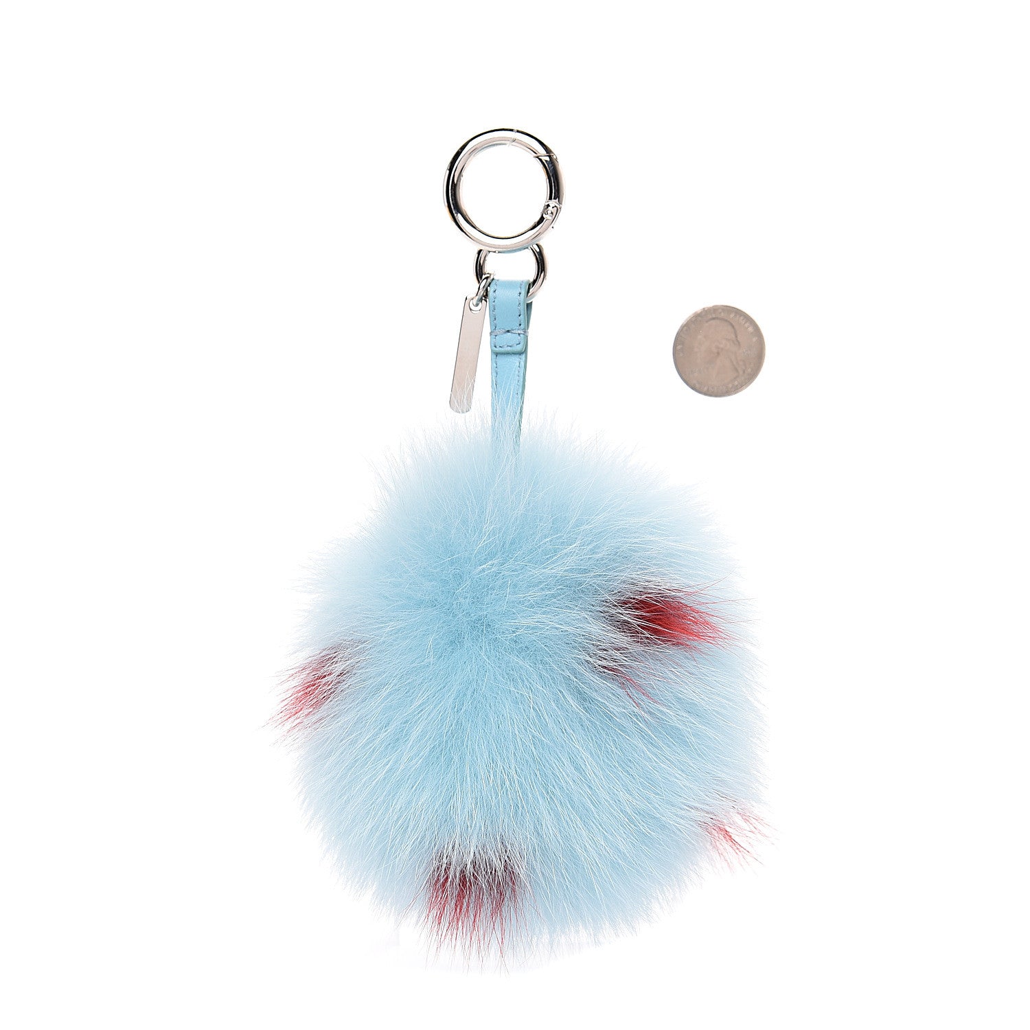Fendi Fox Fur Polka Dot Pom Pom Bag Charm Light Blue Red 2 of 4