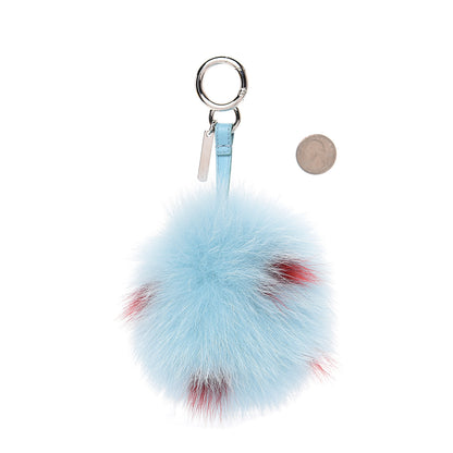 Fendi Fox Fur Polka Dot Pom Pom Bag Charm Light Blue Red 2 of 4