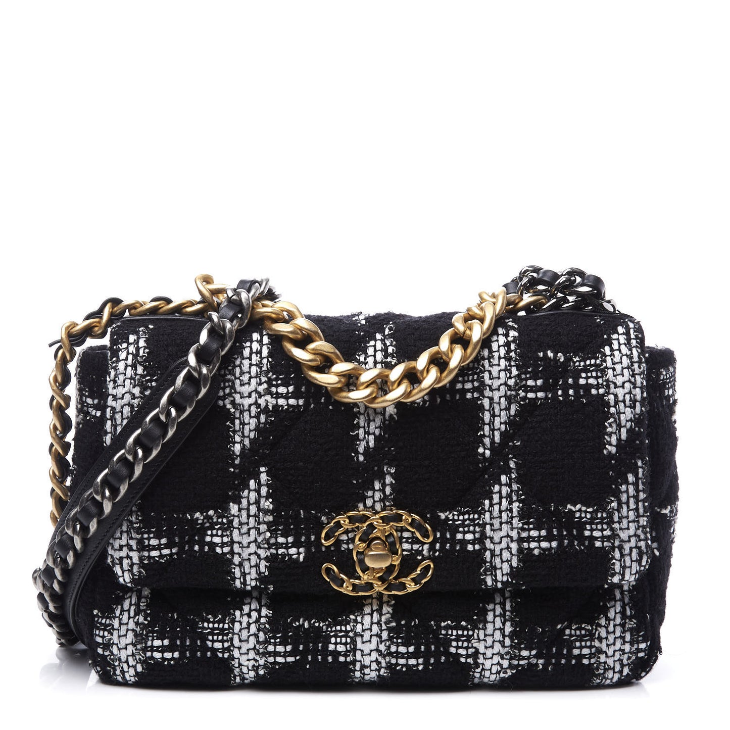 Tweed Quilted Medium 19 Flap Black White