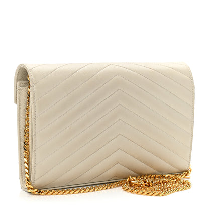Saint Laurent Grain De Poudre Matelasse Chevron Monogram Chain Wallet Crema Soft 3 of 15