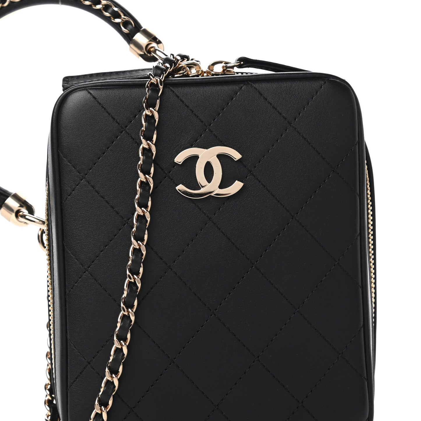 Calfskin Stitched Cup Of Tea Vanity Case Black