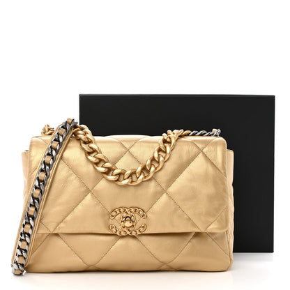 Chanel Metallic Goatskin Quilted Large Chanel 19 Flap Gold 10 of 10