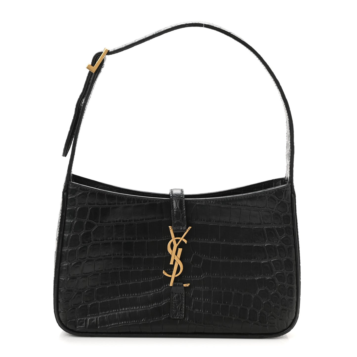 Calfskin Crocodile Embossed Le 5 A 7 Hobo Black