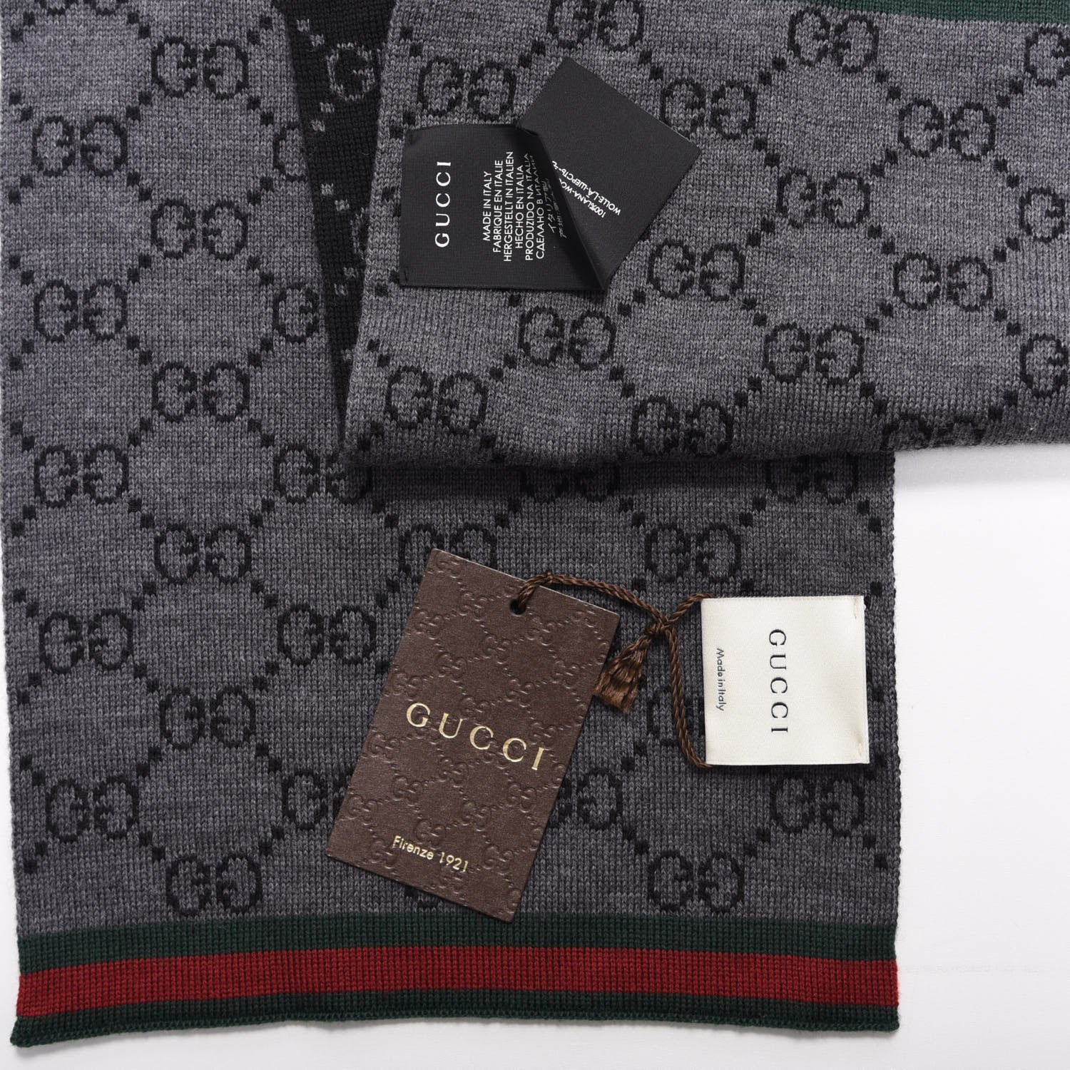 Gucci Wool Tricot GG Monogram Web Solange Scarf Black Medium Grey 3 of 3