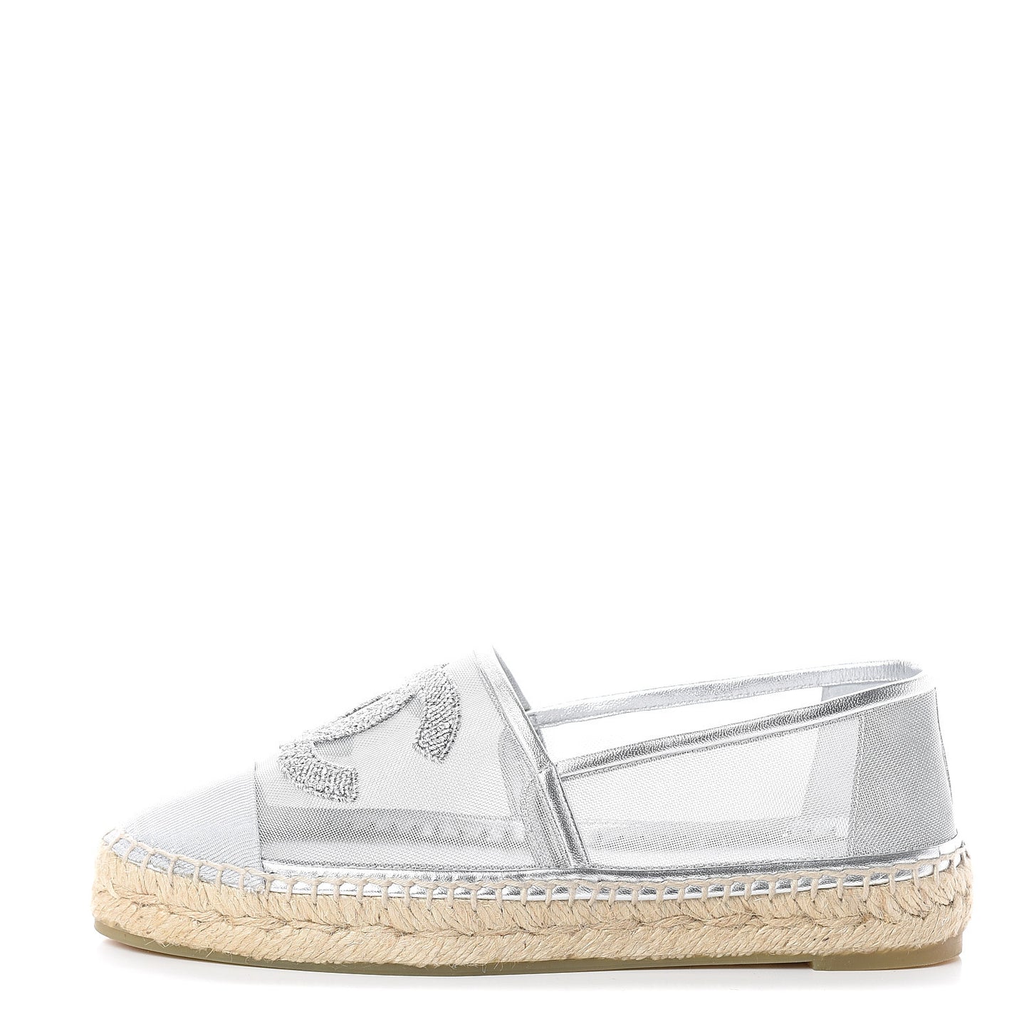 Mesh Grosgrain CC Espadrilles 36 Silver