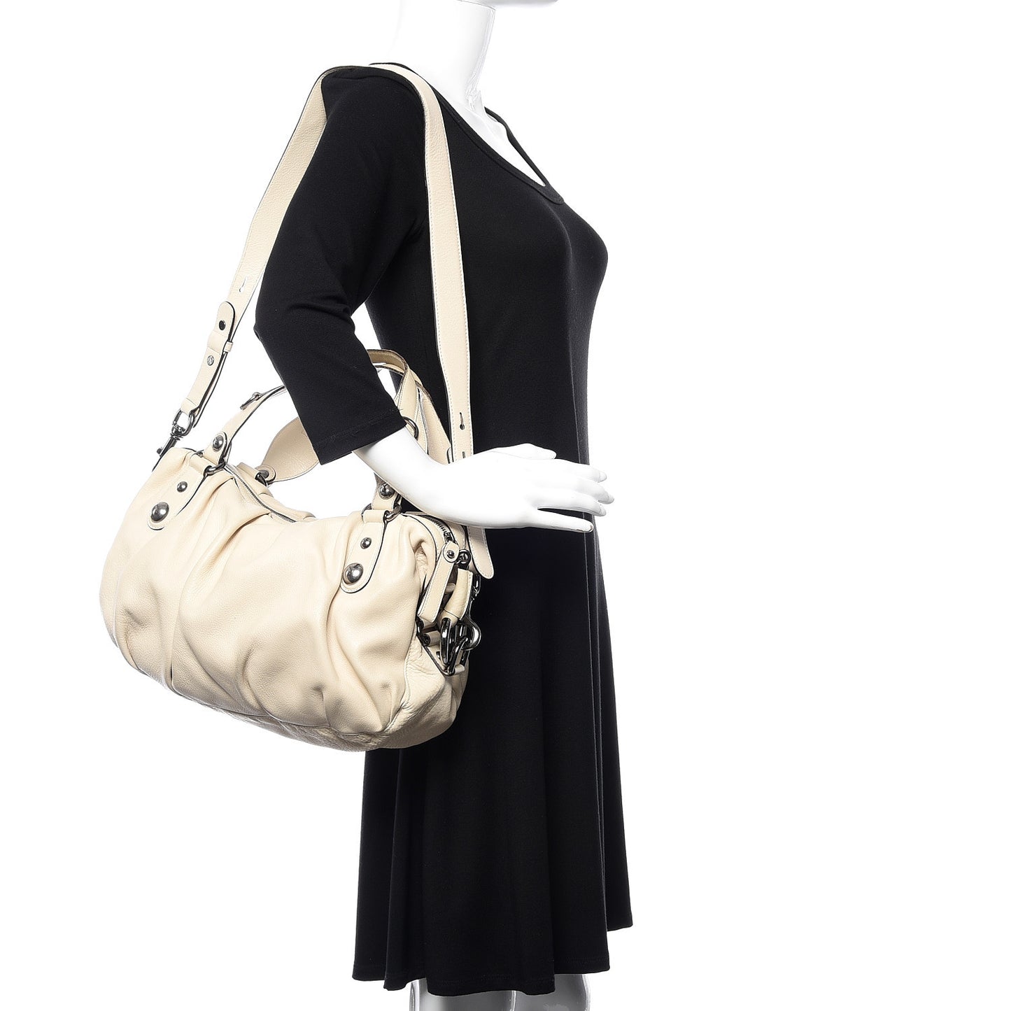 Calfskin Medium Icon Bit Boston Off White