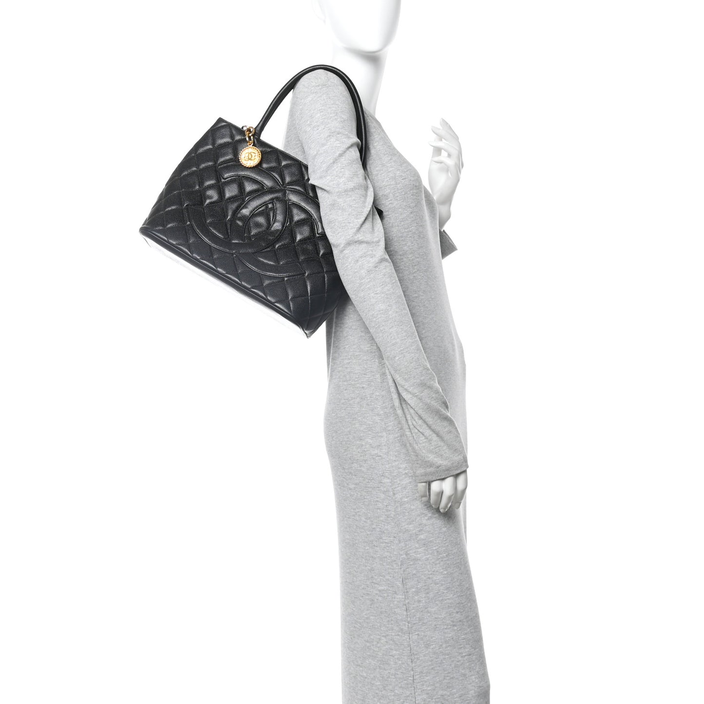 Caviar Quilted Medallion Tote Black
