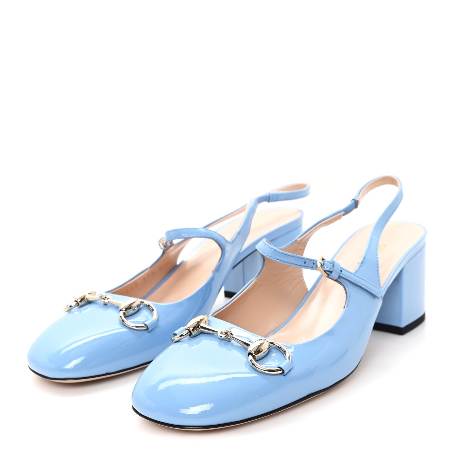 Gucci Vernice Crystal Horsebit Charlotte 42mm Slingback Pumps 37.5 Glacial Blue 4 of 10