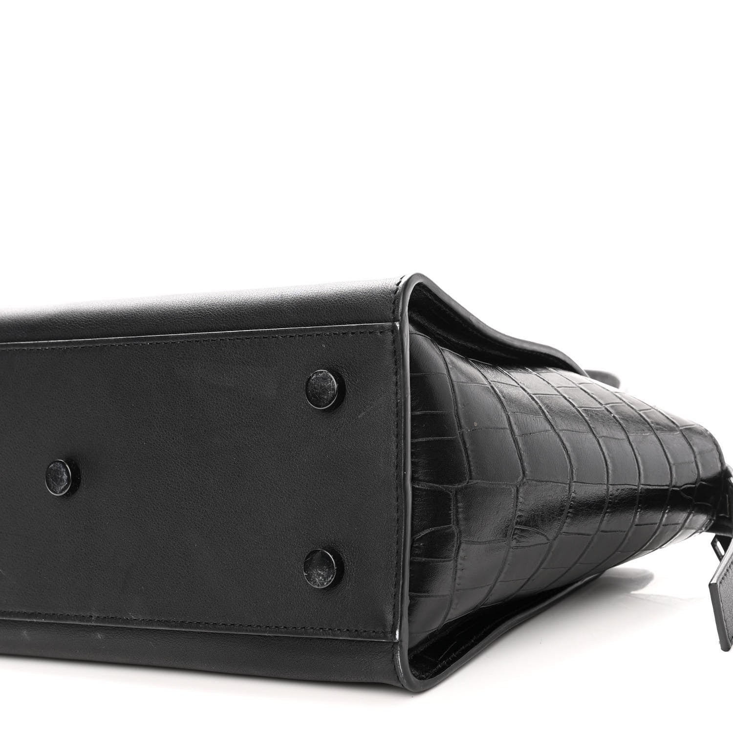 Saint Laurent Smooth Calfskin Crocodile Embossed Baby Monogram Downtown Cabas Black 9 of 9