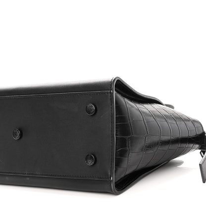 Saint Laurent Smooth Calfskin Crocodile Embossed Baby Monogram Downtown Cabas Black 9 of 9