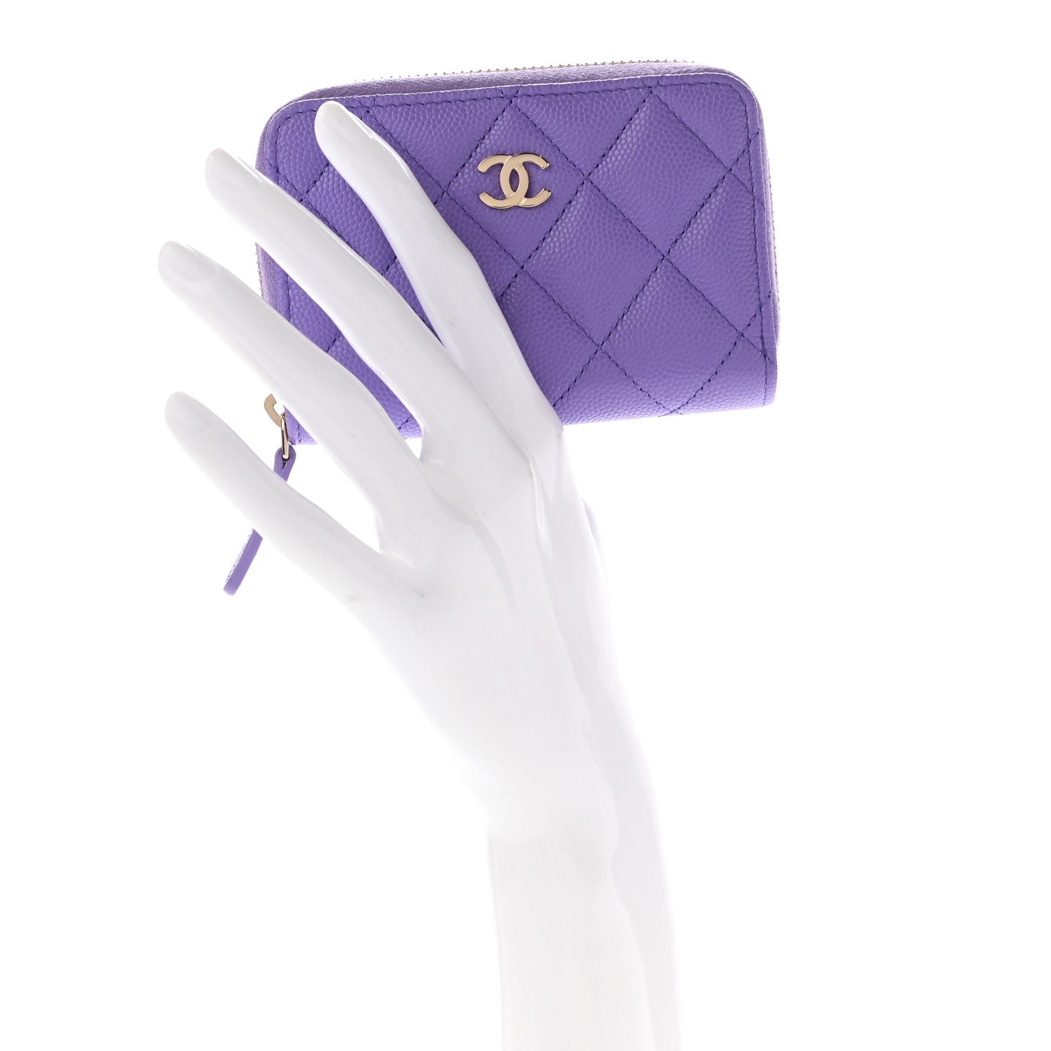 Chanel Caviar Quilted Zip Around Coin Purse Wallet Purple 2 of 7