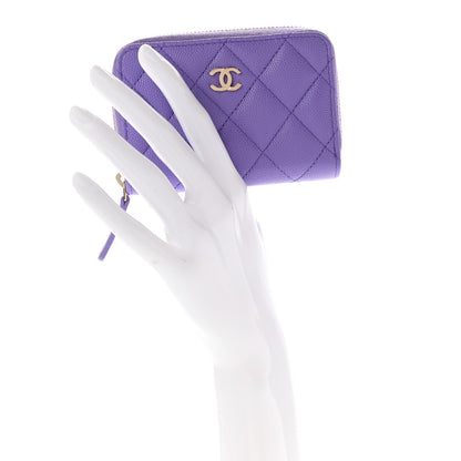 Chanel Caviar Quilted Zip Around Coin Purse Wallet Purple 2 of 7