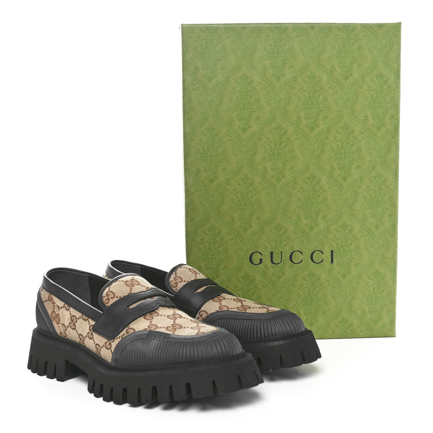 GG Monogram Miro Soft Calfskin Platform Loafers 39.5 Beige Ebony Black