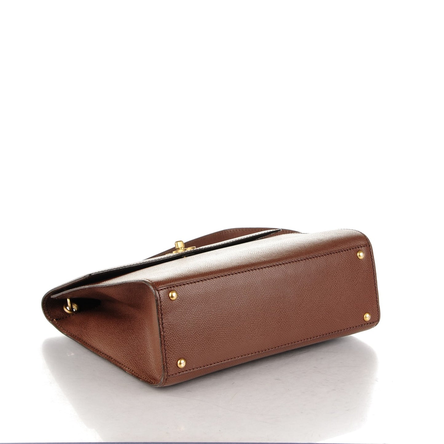 Grained Calfskin Flap Shoulder Bag Brown