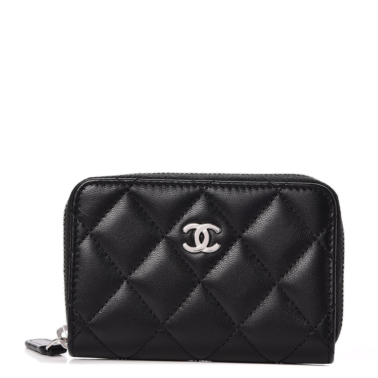 Lambskin Quilted Zip Around Coin Purse Wallet Black