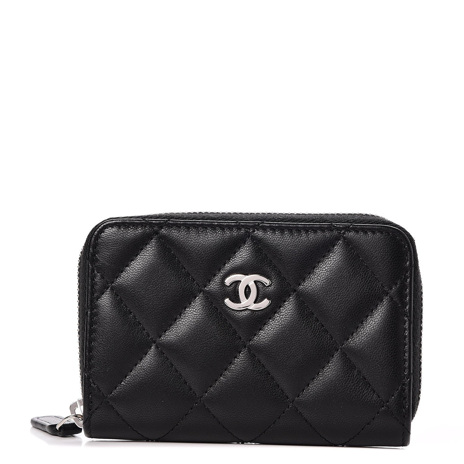 Chanel Lambskin Quilted Zip Around Coin Purse Wallet Black 1 of 8