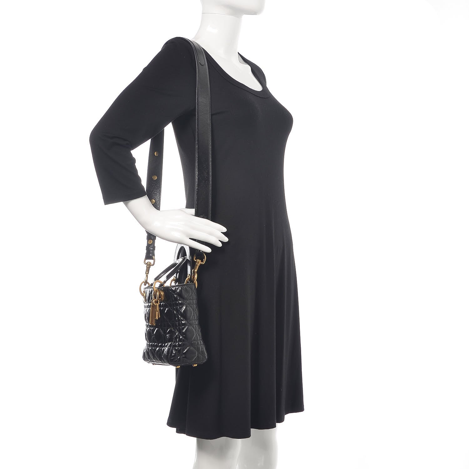 Christian Dior Crinkled Patent Cannage Small Lucky Badges My Lady Dior Black 2 of 10