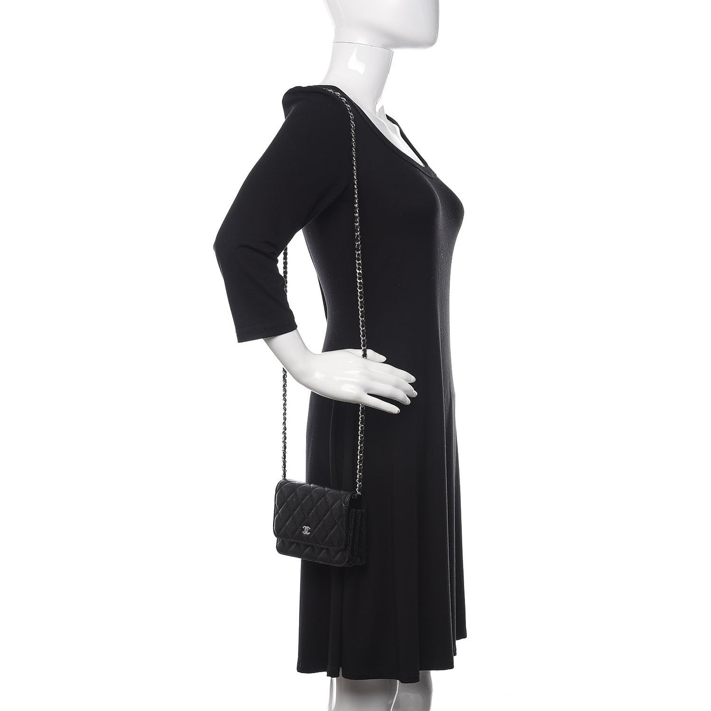 Caviar Quilted Mini Wallet On Chain WOC Black