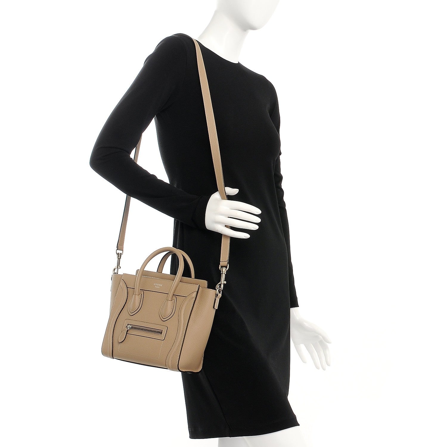 Celine Drummed Calfskin Nano Luggage Dune 2 of 8