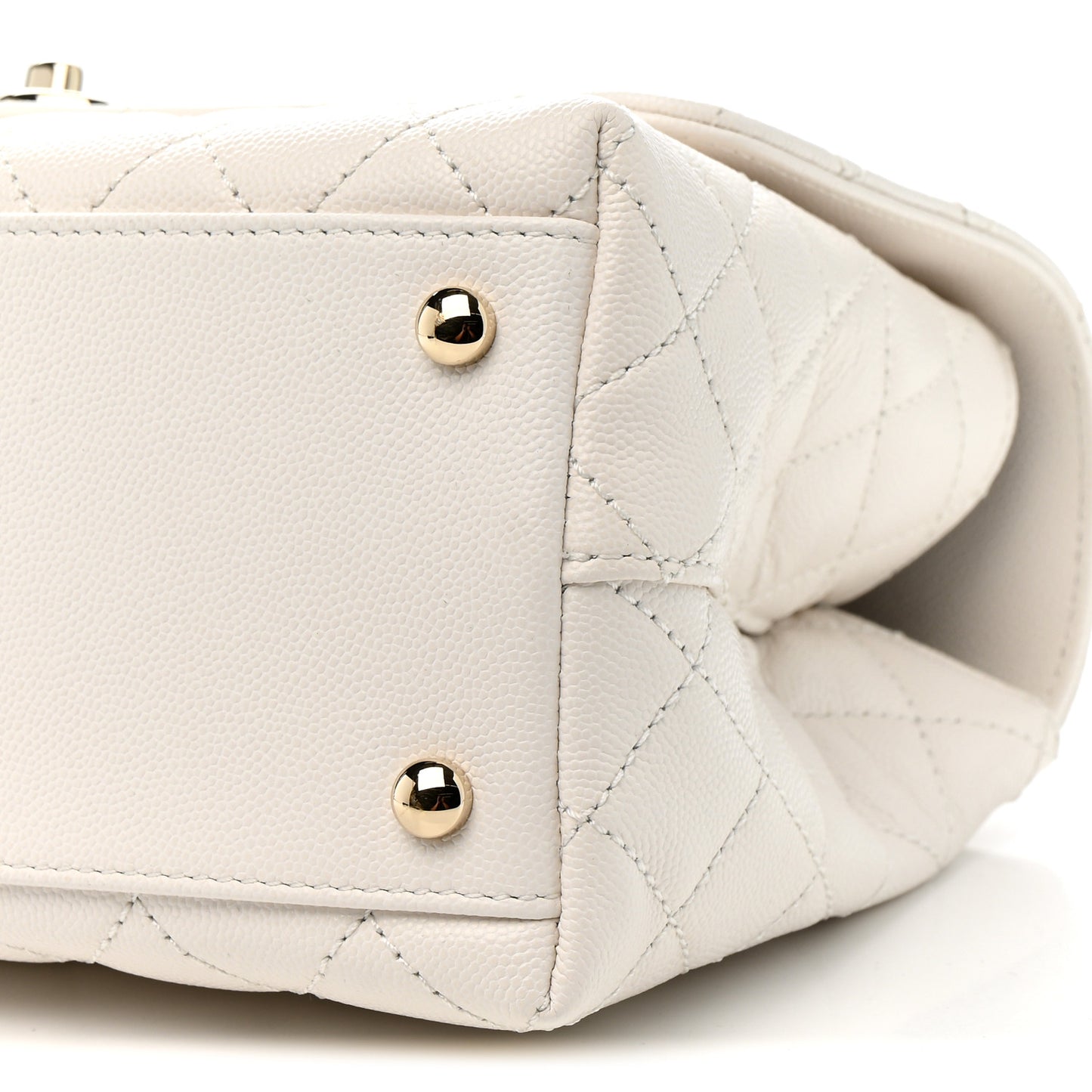 Caviar Quilted Small Coco Handle Flap White
